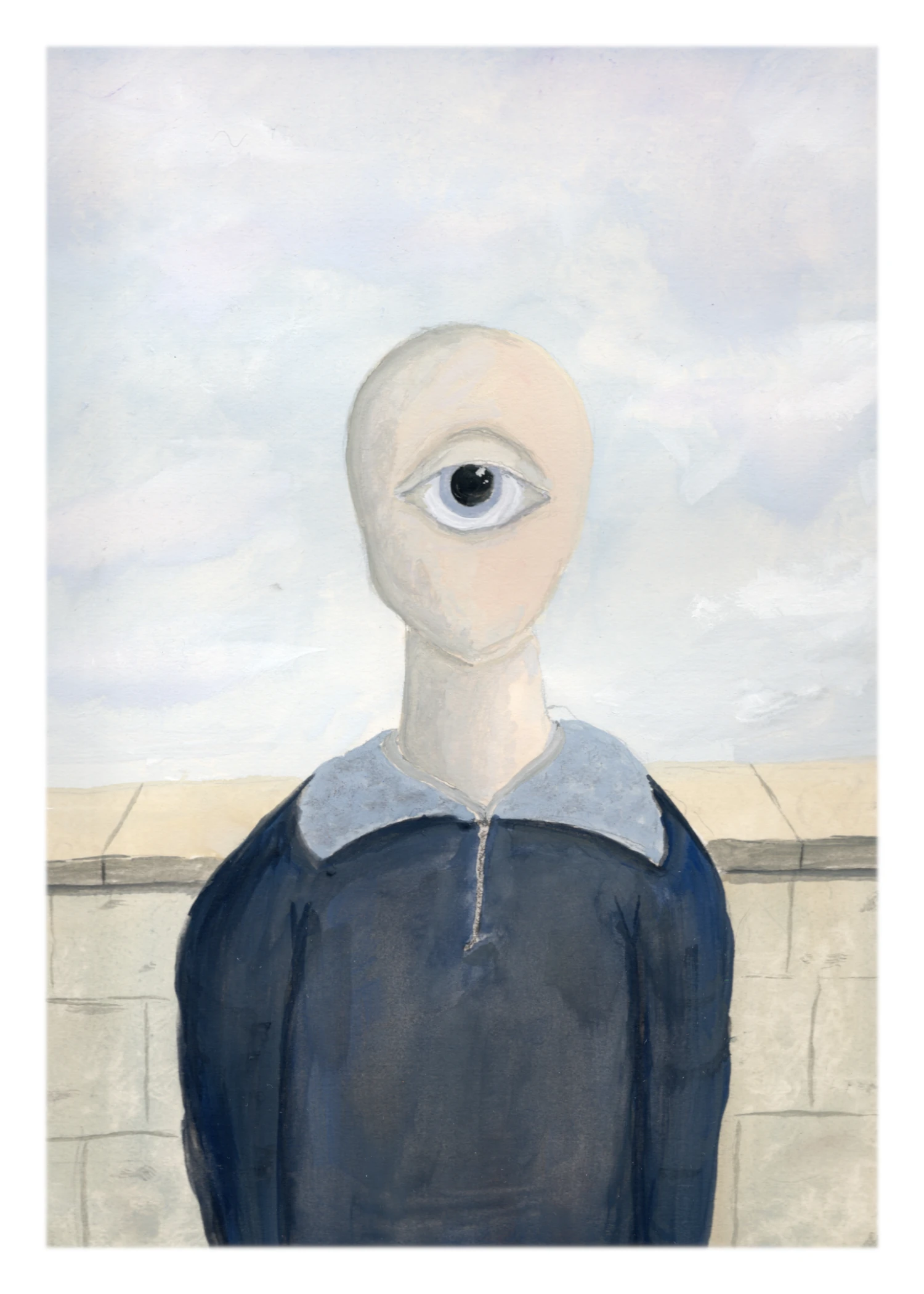 Minimal surreal figure painting quiet watcher